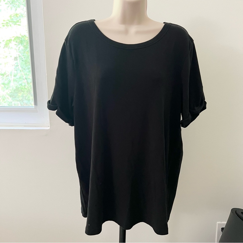 For Days Organic Cotton Blend Tee‎ Size M Black T Shirt Ribbed Short Sleeve Top